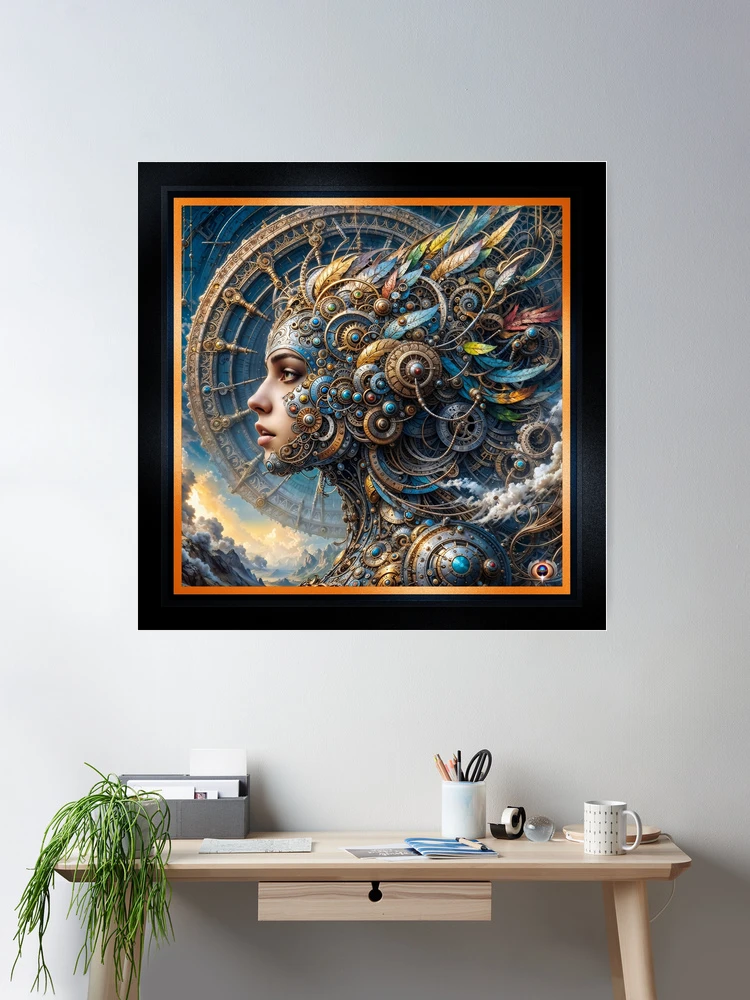 Zayna-Rhea Surreal Mechanized Celestial Portrait Stunning AI Concept Art by Xzendor7 Room Decor Poster Art Print