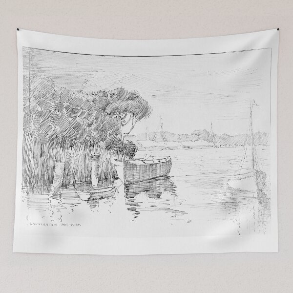 Item preview, "Launceston, 1920” by Mary Manson – Historic Tamar River Scene - white designed and sold by SwedishSisters.