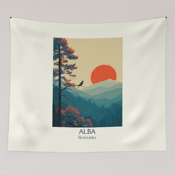 Item preview, Alba Romania Travel Poster | Minimalist Sunset & Mountain Art designed and sold by TuncGK.