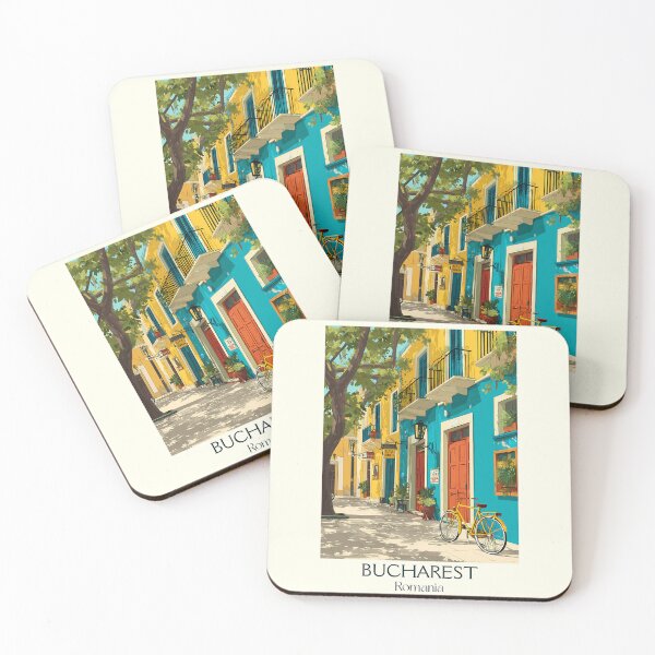 Item preview, Bucharest Romania Poster | Colorful Old Town & Bicycle Art designed and sold by TuncGK.