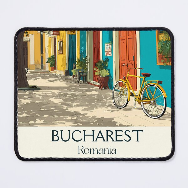 Item preview, Bucharest Romania Poster | Colorful Old Town & Bicycle Art designed and sold by TuncGK.