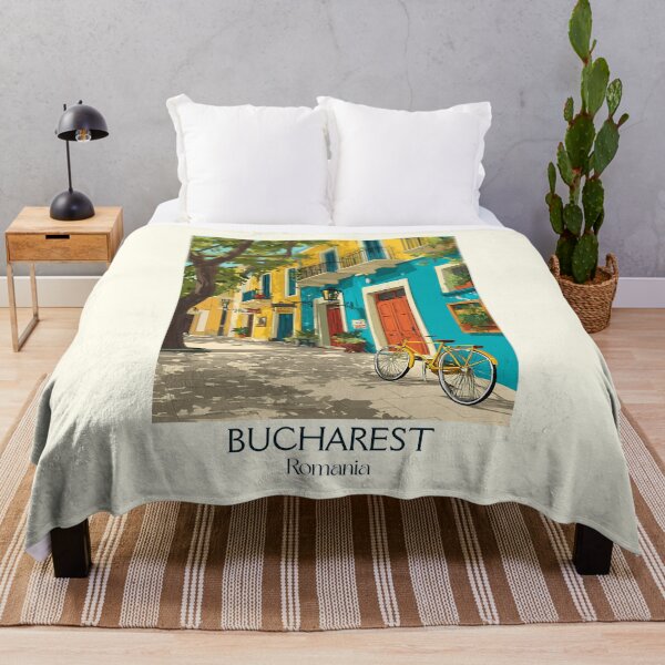 Item preview, Bucharest Romania Poster | Colorful Old Town & Bicycle Art designed and sold by TuncGK.