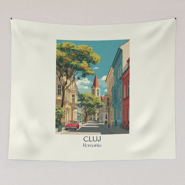 Item preview, Cluj-Napoca Romania Poster | Transylvania City & Vintage Car Art designed and sold by TuncGK.