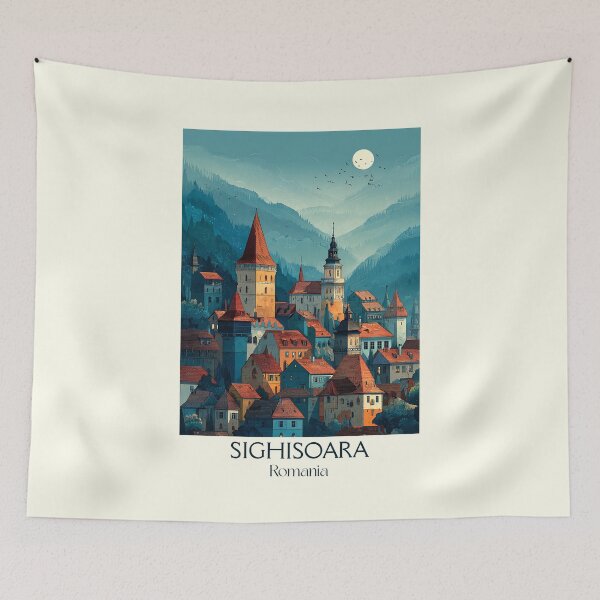 Item preview, Sighișoara Romania Poster | UNESCO Medieval Citadel & Clock Tower Art designed and sold by TuncGK.