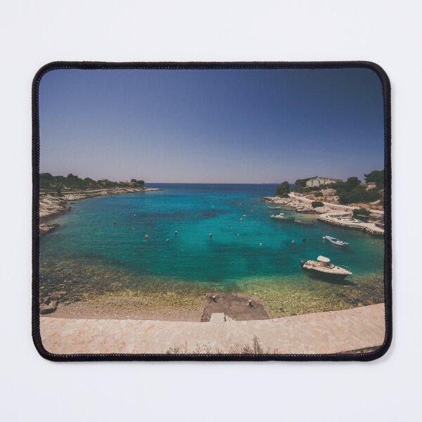 Item preview, Turquoise Bay Escape – Quiet Cove with Boats and Clear Waters designed and sold by Ellaire.
