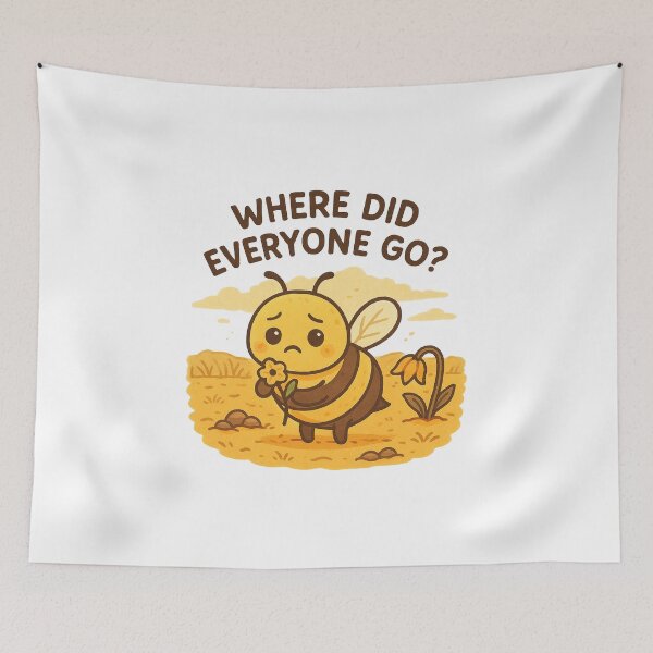 Item preview, Where Did Everyone Go – Sad Bee in Empty Field Illustration designed and sold by Lacritsa .