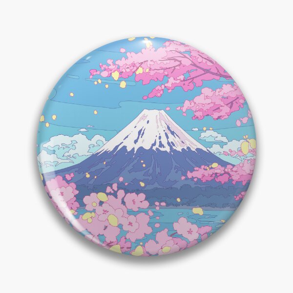 Aperçu de l'œuvre Mont Fuji et sakura roses en fleurs. Paysage paisible de style anime. créée et vendue par AnGoArt.
