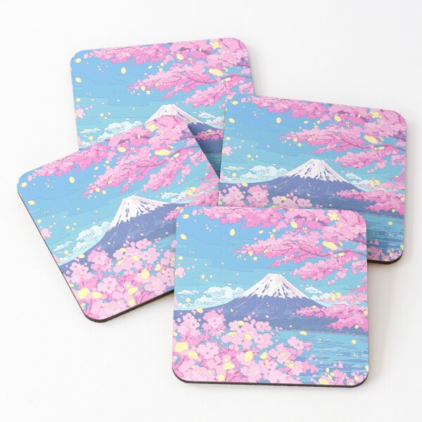 Aperçu de l'œuvre Mont Fuji et sakura roses en fleurs. Paysage paisible de style anime. créée et vendue par AnGoArt.