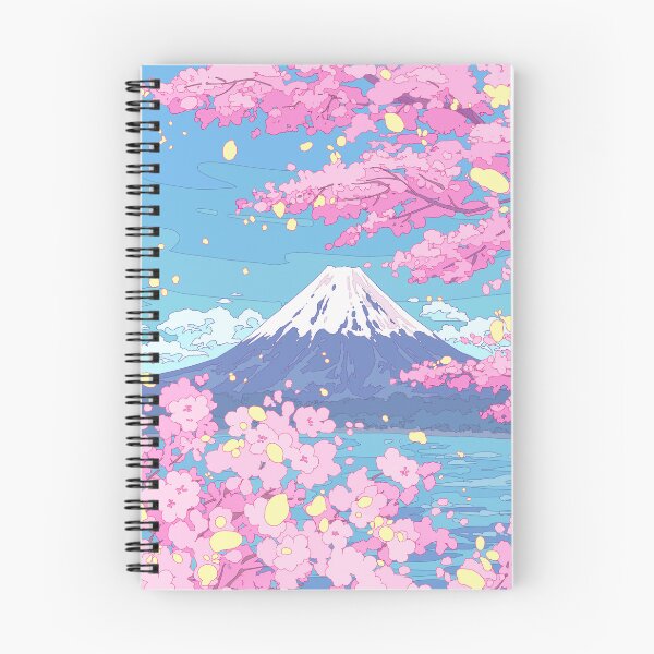 Item preview, Mt. Fuji and  pink sakura blooming. Peaceful Anime Style Landscape designed and sold by AnGoArt.