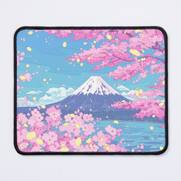 Item preview, Mt. Fuji and  pink sakura blooming. Peaceful Anime Style Landscape designed and sold by AnGoArt.