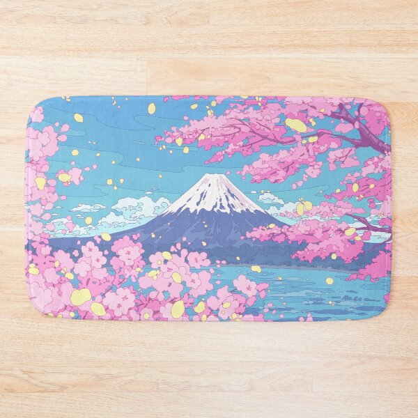 Item preview, Mt. Fuji and  pink sakura blooming. Peaceful Anime Style Landscape designed and sold by AnGoArt.