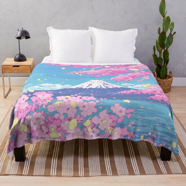Item preview, Mt. Fuji and  pink sakura blooming. Peaceful Anime Style Landscape designed and sold by AnGoArt.