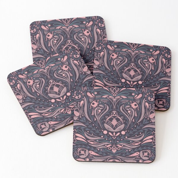 Item preview, Moravian Folk Flower Pattern in Pink and Purple – Bohemian Symmetrical Floral Design designed and sold by marie-inks.