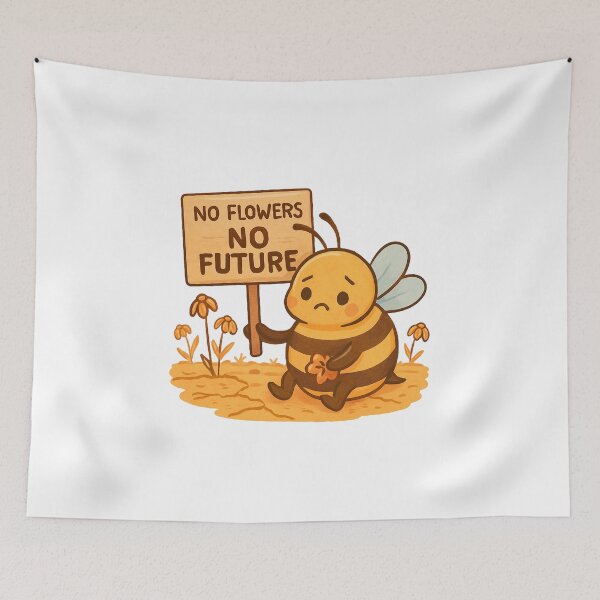 Item preview, No Flowers No Future – Sad Bee with Eco Protest Sign designed and sold by Lacritsa .