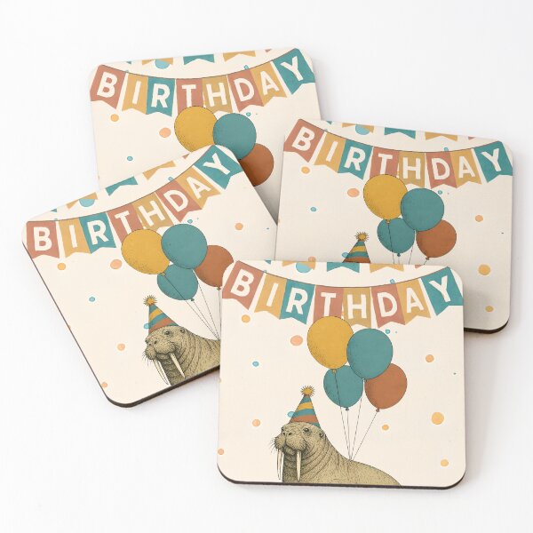Item preview, Walrus Birthday Design – Funny Party Animal with Balloons designed and sold by TringTringCards.