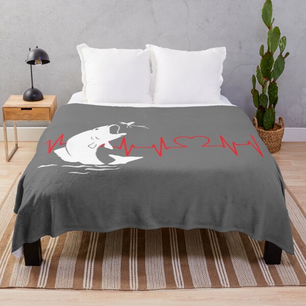 Item preview, Fishing Heartbeat – Red EKG Pulse with Leaping White Fish designed and sold by RedDogStudio.