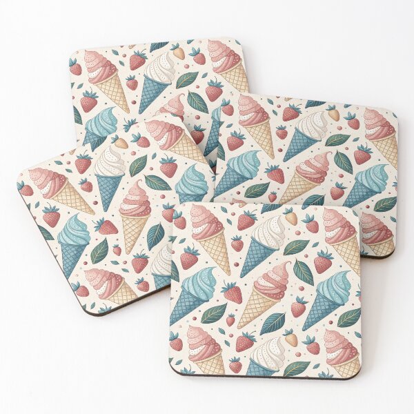 Item preview, Strawberry Ice Cream Cone Seamless Pattern, Summer Dessert Art designed and sold by KlarkiteTees.