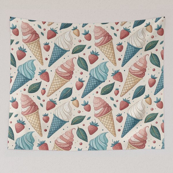 Item preview, Strawberry Ice Cream Cone Seamless Pattern, Summer Dessert Art designed and sold by KlarkiteTees.