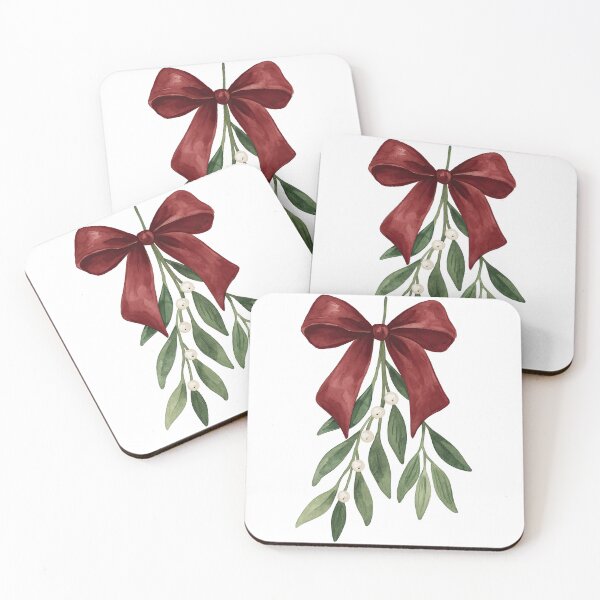 Item preview, Christmas Mistletoe with Red Bow Watercolor Illustration designed and sold by ArtfulWeave.