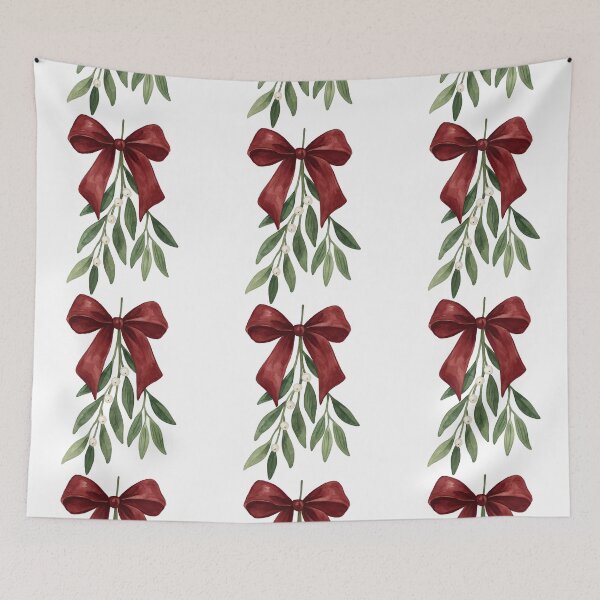 Item preview, Christmas Mistletoe with Red Bow Watercolor Illustration designed and sold by ArtfulWeave.