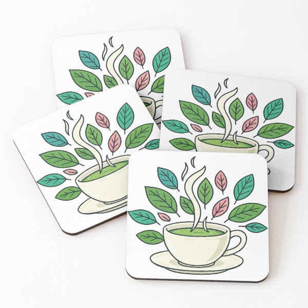 Item preview, Green Tea Cup with Leaves Cute Illustration designed and sold by ArtfulWeave.