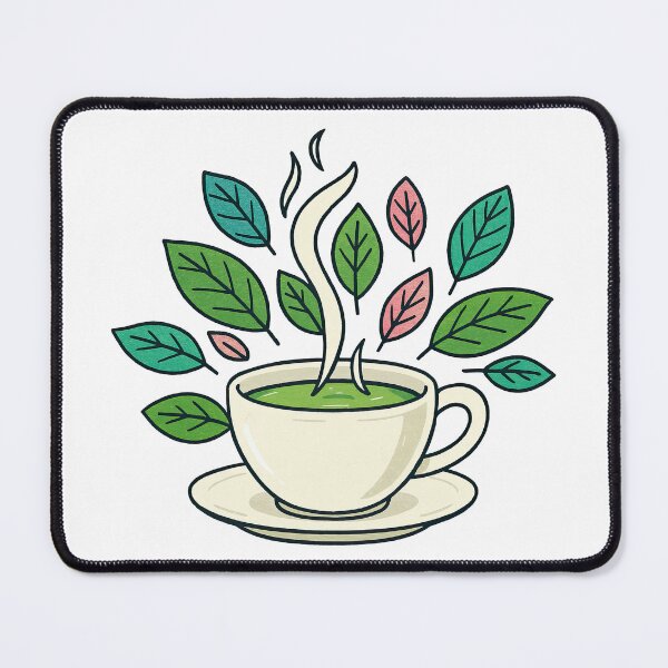 Item preview, Green Tea Cup with Leaves Cute Illustration designed and sold by ArtfulWeave.