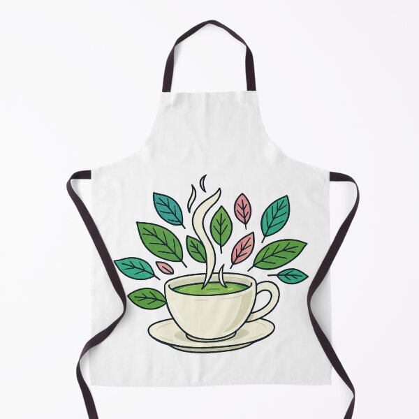 Item preview, Green Tea Cup with Leaves Cute Illustration designed and sold by ArtfulWeave.