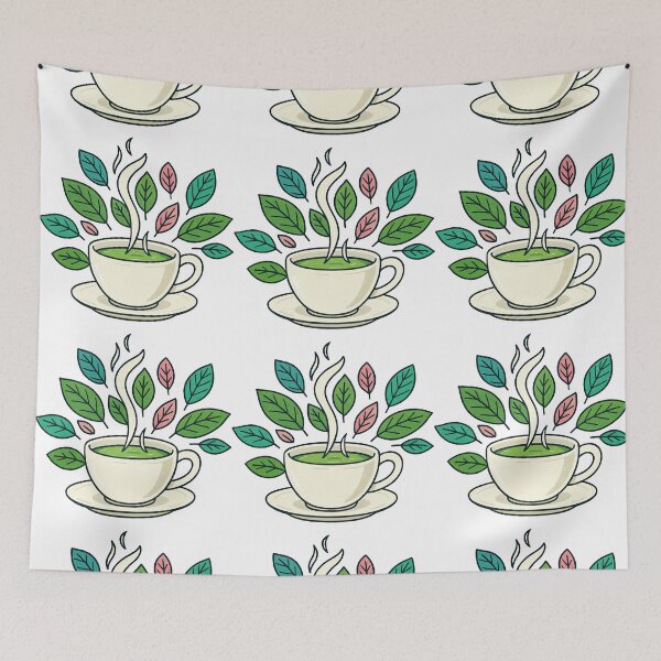 Item preview, Green Tea Cup with Leaves Cute Illustration designed and sold by ArtfulWeave.