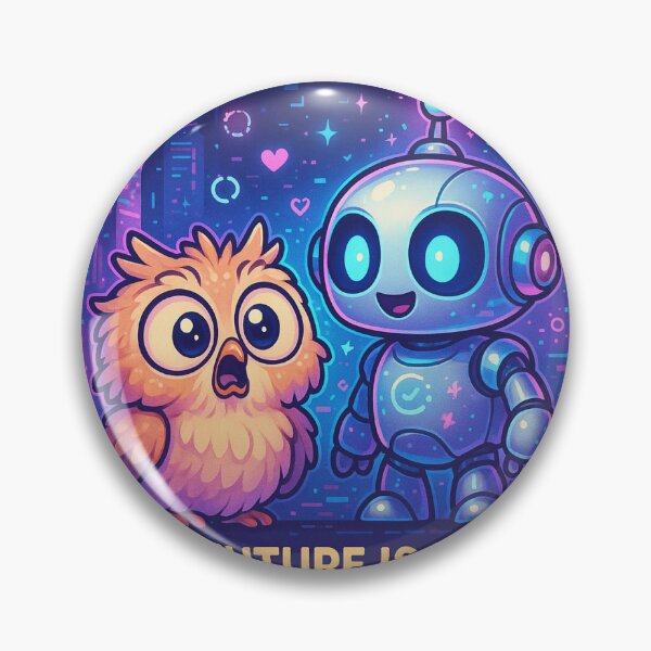 Item preview, Surprised Owl and Robot Cyberpunk - Cute Kawaii Digital Art designed and sold by wibby-color.
