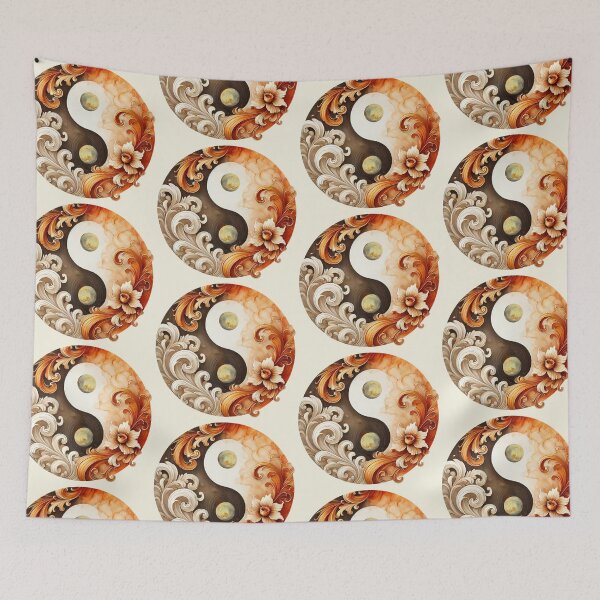 Item preview, Yin Yang Floral Design - Floral Yin Yang Art – Baroque Balance Symbol with Planets designed and sold by asudesign.