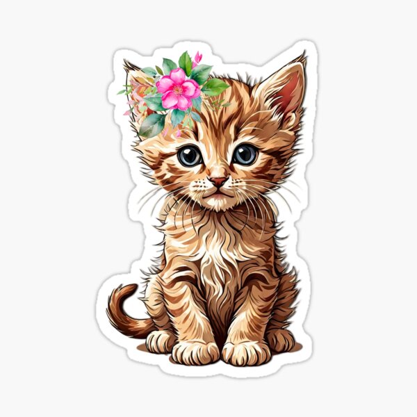 Item preview, Whiskers & Blooms: Brown Kitten with Flower Ear Design  designed and sold by MKWDesign.