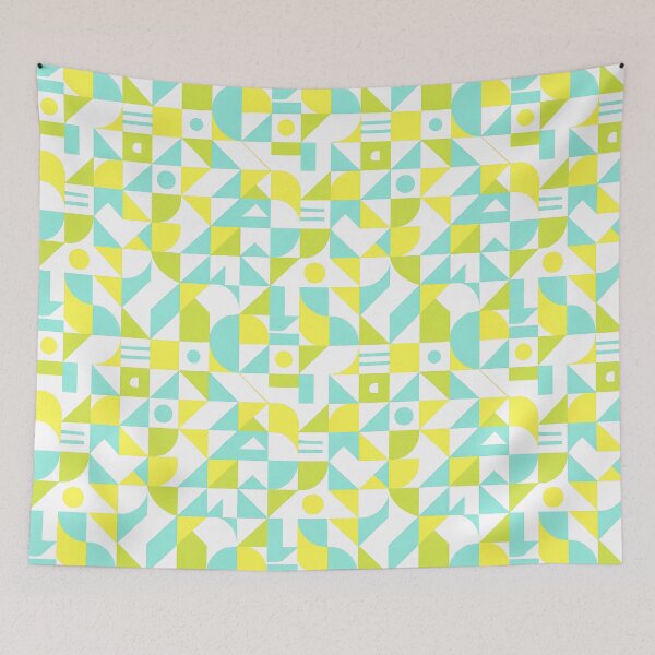 Item preview, Sunshine Shapes – Aqua & Yellow Geometric Bauhaus Pattern designed and sold by SUNAGIMO9999.