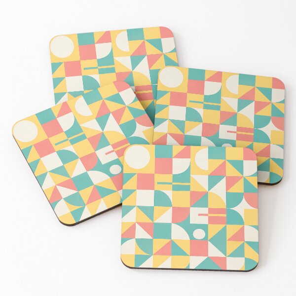 Item preview, Geometric Harmony – Retro Bauhaus in Coral, Teal & Yellow designed and sold by SUNAGIMO9999.