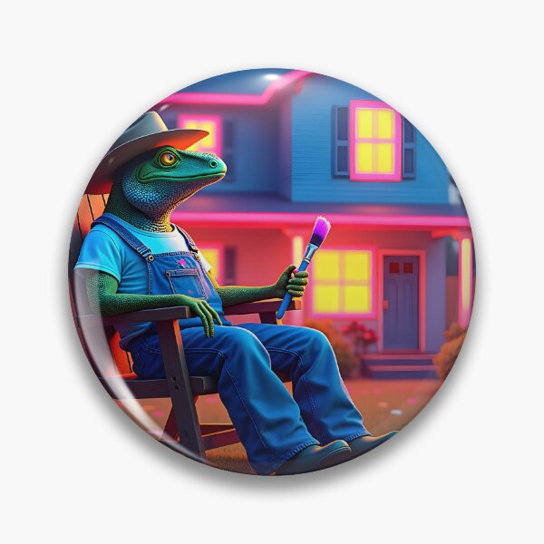 Item preview, Neon Lizard Painter Relaxing in Front of a Glowing Suburban House designed and sold by NCLaserDesigns.