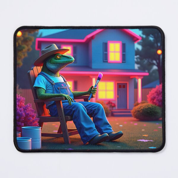 Item preview, Neon Lizard Painter Relaxing in Front of a Glowing Suburban House designed and sold by NCLaserDesigns.