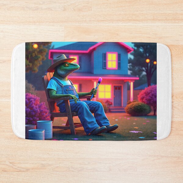 Item preview, Neon Lizard Painter Relaxing in Front of a Glowing Suburban House designed and sold by NCLaserDesigns.