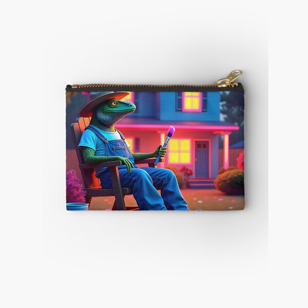 Item preview, Neon Lizard Painter Relaxing in Front of a Glowing Suburban House designed and sold by NCLaserDesigns.