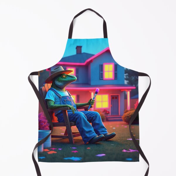 Item preview, Neon Lizard Painter Relaxing in Front of a Glowing Suburban House designed and sold by NCLaserDesigns.