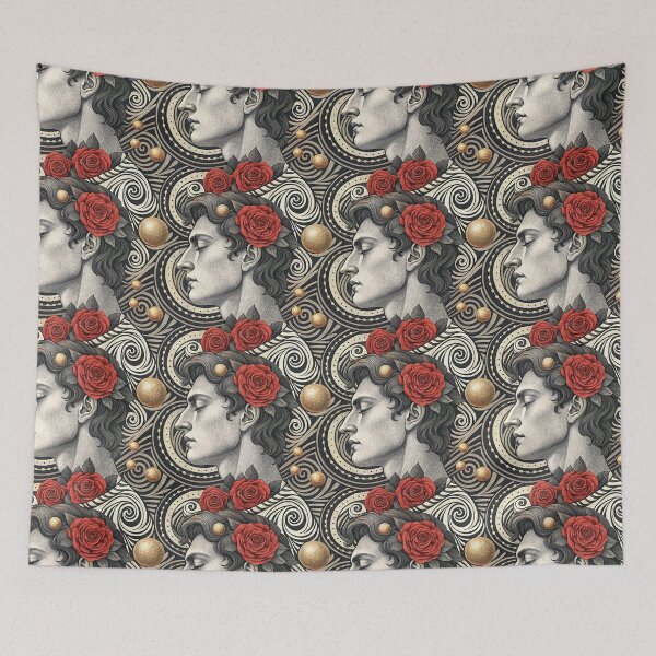 Item preview, Surreal Man with Roses Seamless Pattern designed and sold by KlarkiteTees.