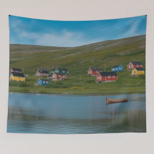Item preview, Colorful Inuit Village by the Lake – Northern Canada Landscape designed and sold by InspiredCreatives.