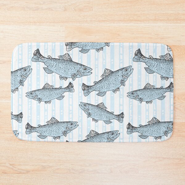 Item preview, Rainbow Trout Fish Preppy Blue Stripe designed and sold by Michelebuttons.