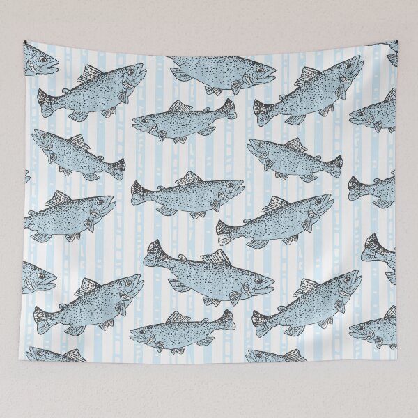 Item preview, Rainbow Trout Fish Preppy Blue Stripe designed and sold by Michelebuttons.