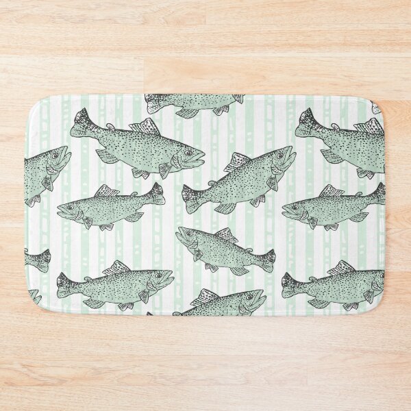 Item preview, Rainbow Trout Fish Preppy Sage Green Stripe designed and sold by Michelebuttons.