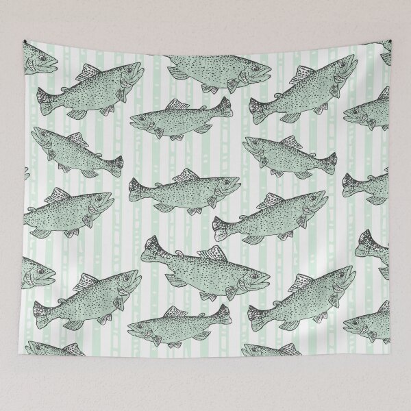 Item preview, Rainbow Trout Fish Preppy Sage Green Stripe designed and sold by Michelebuttons.