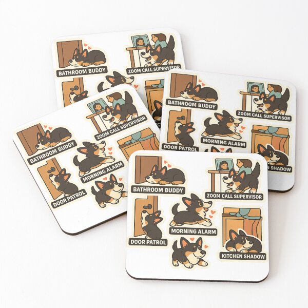 Item preview, Black-Headed Tri Corgi Clingy Moments Sticker Sheet designed and sold by CoachEkong.