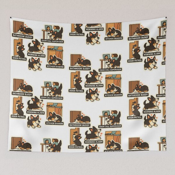 Item preview, Black-Headed Tri Corgi Clingy Moments Sticker Sheet designed and sold by CoachEkong.