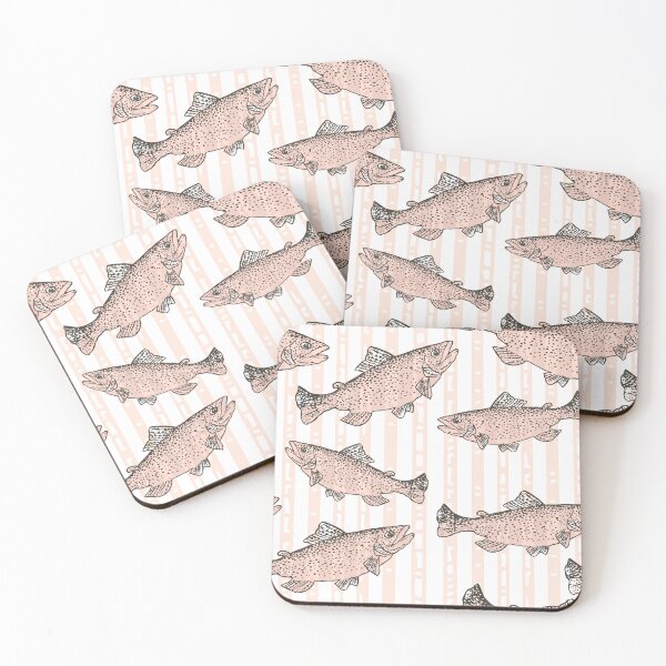 Item preview, Rainbow Trout Fish Preppy Peach Stripe designed and sold by Michelebuttons.