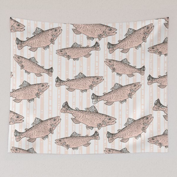 Item preview, Rainbow Trout Fish Preppy Peach Stripe designed and sold by Michelebuttons.