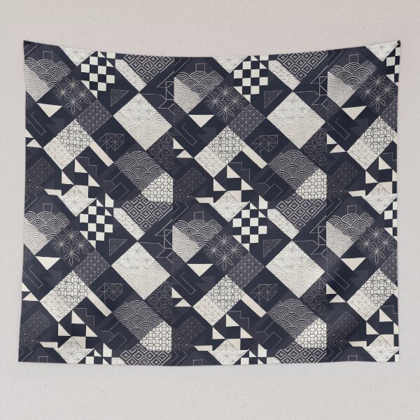 Item preview, Indigo Geometry – Timeless Japanese Pattern Fusion designed and sold by SUNAGIMO9999.