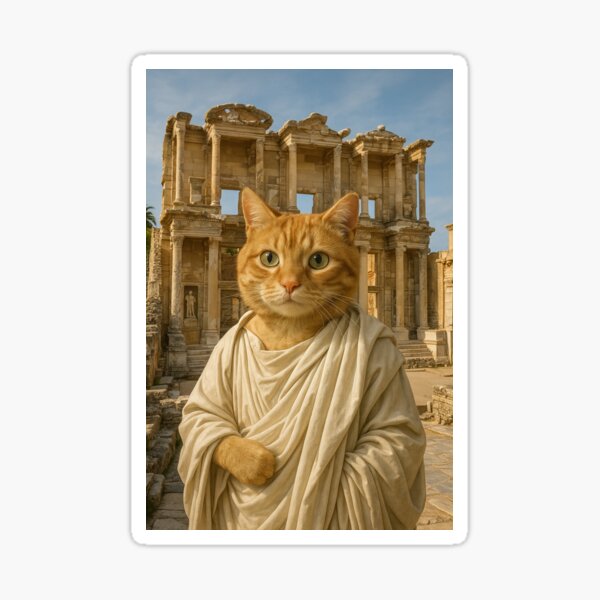 Turkish cat in Ephesus archaeological site, classical philosopher style Sticker